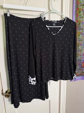 Norton Studio Petites Black Polka Dot 2 Piece Skirt Set - PM